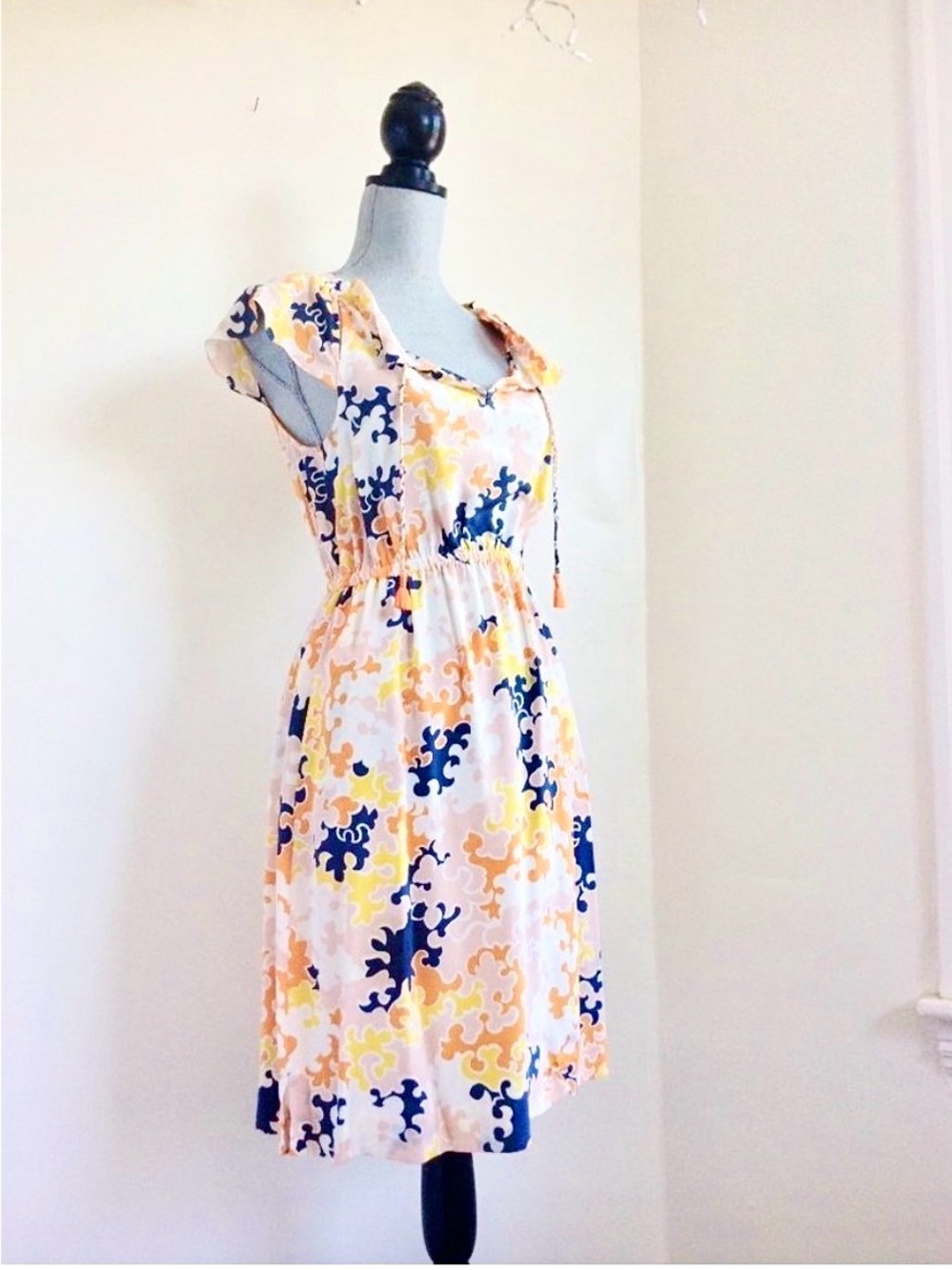 Anthropologie Vanessa Virginia Silk Abstract Floral Dress A-Line Cap Sleeve XS 2
